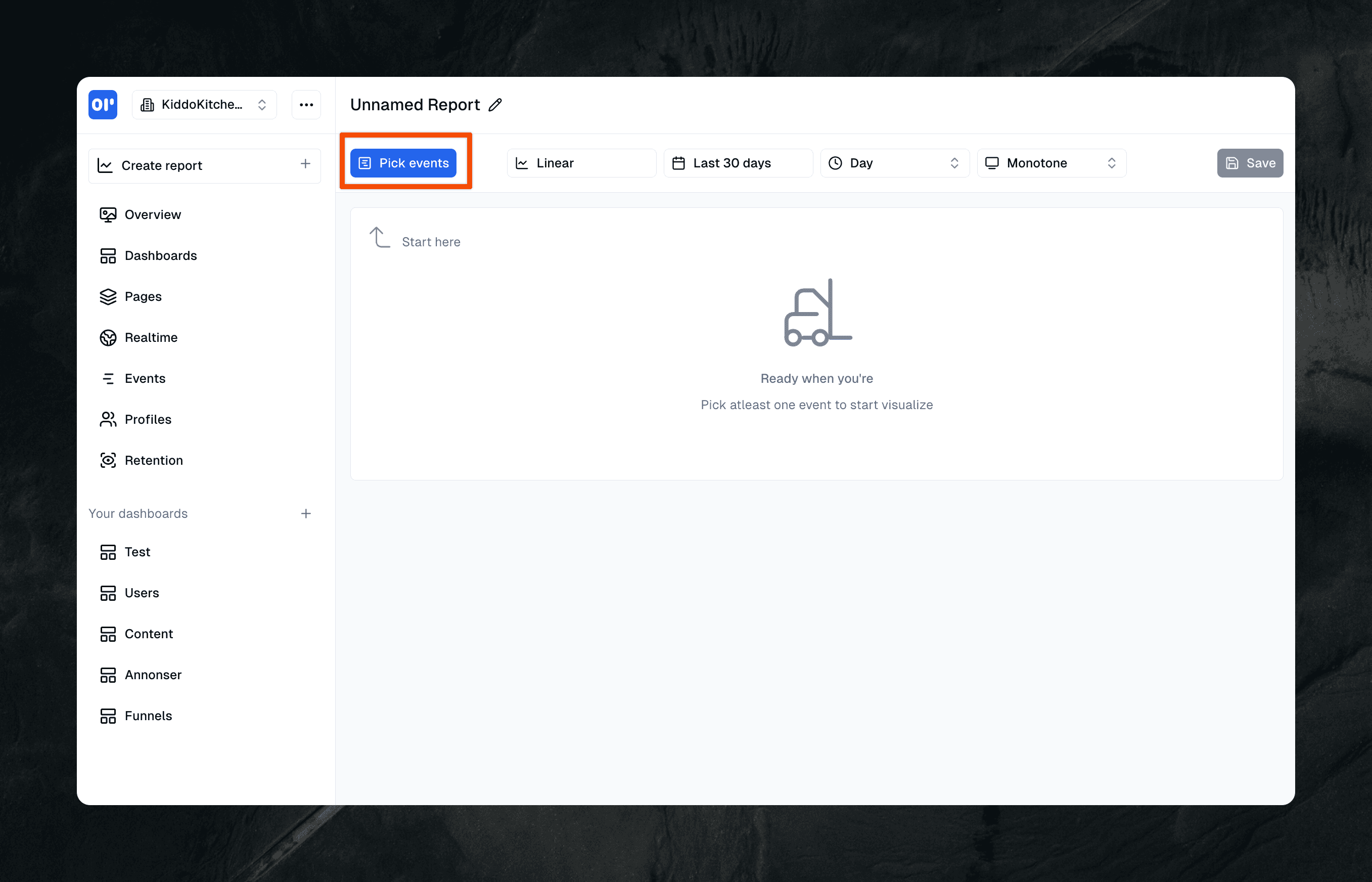 Find the Pick events button