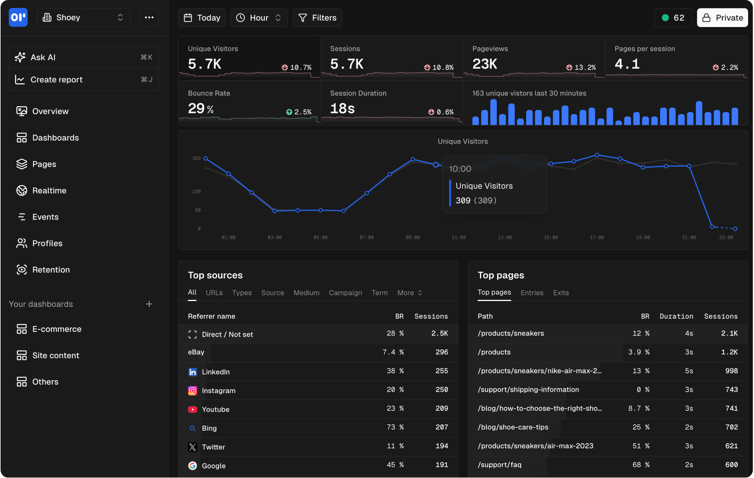OpenPanel's overview page giving you a first glance of your web analytics